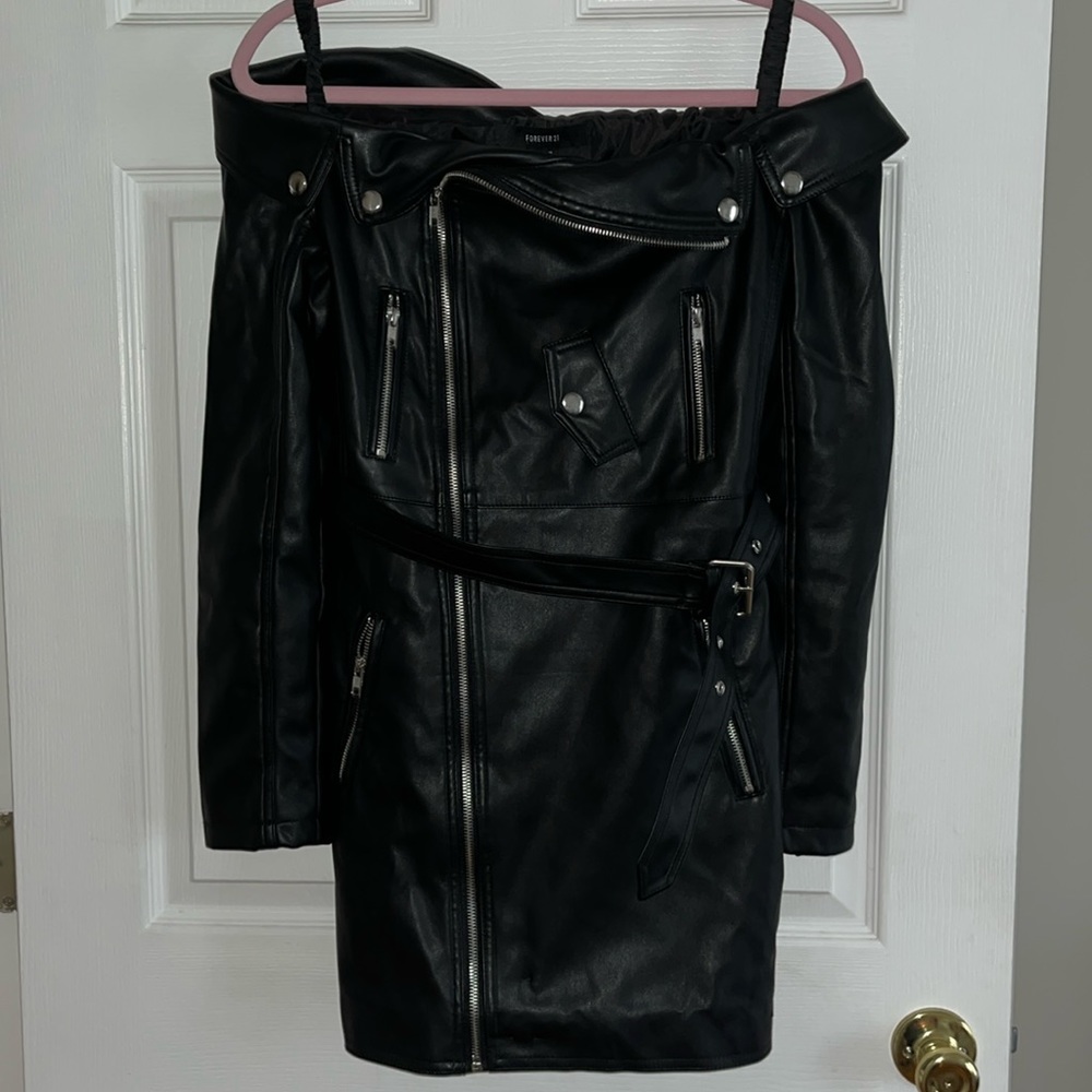 Moto Leather Zip-up Dress